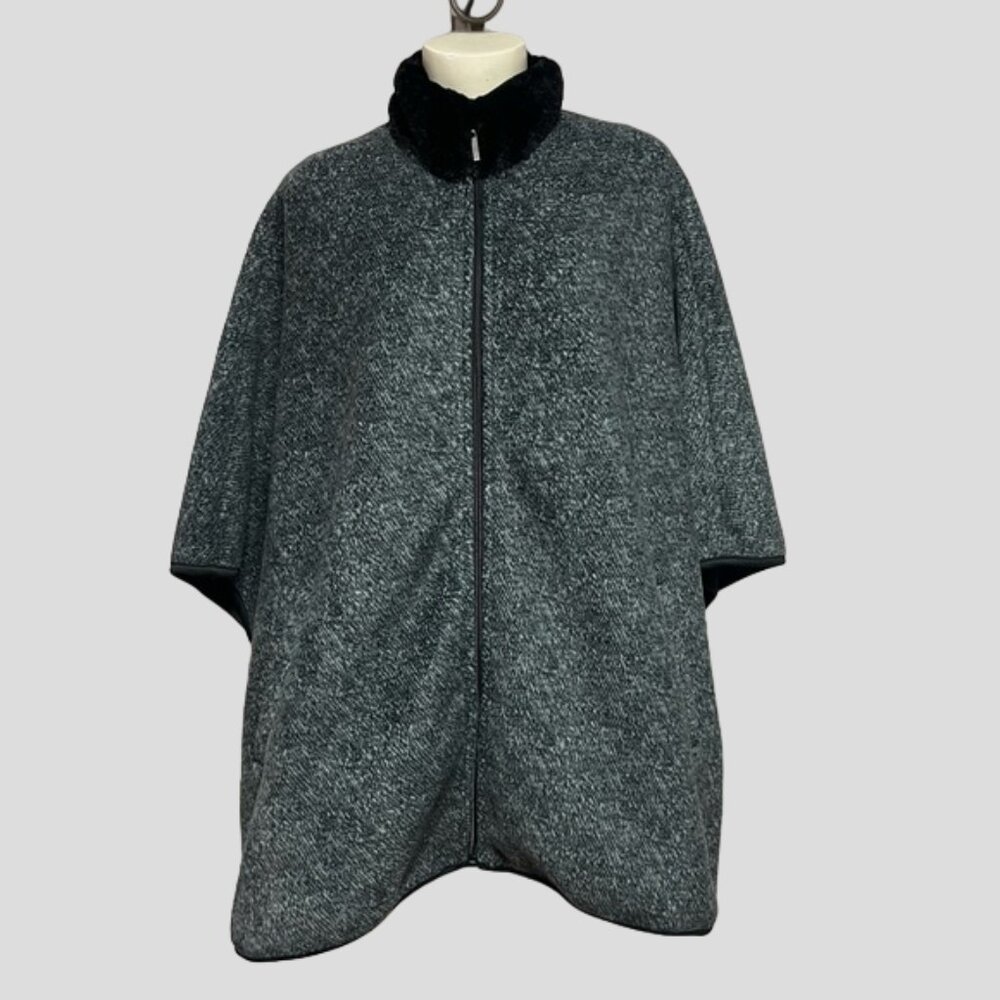 Marina Luna Black Heather Full Zip Cape Jacket Faux Fur Collar